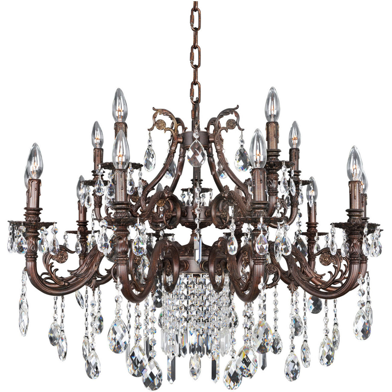Avelli 15 Light 37 inch Sienna Bronze with Antique Silver Leaf accents Chandelier Ceiling Light in Firenze Clear