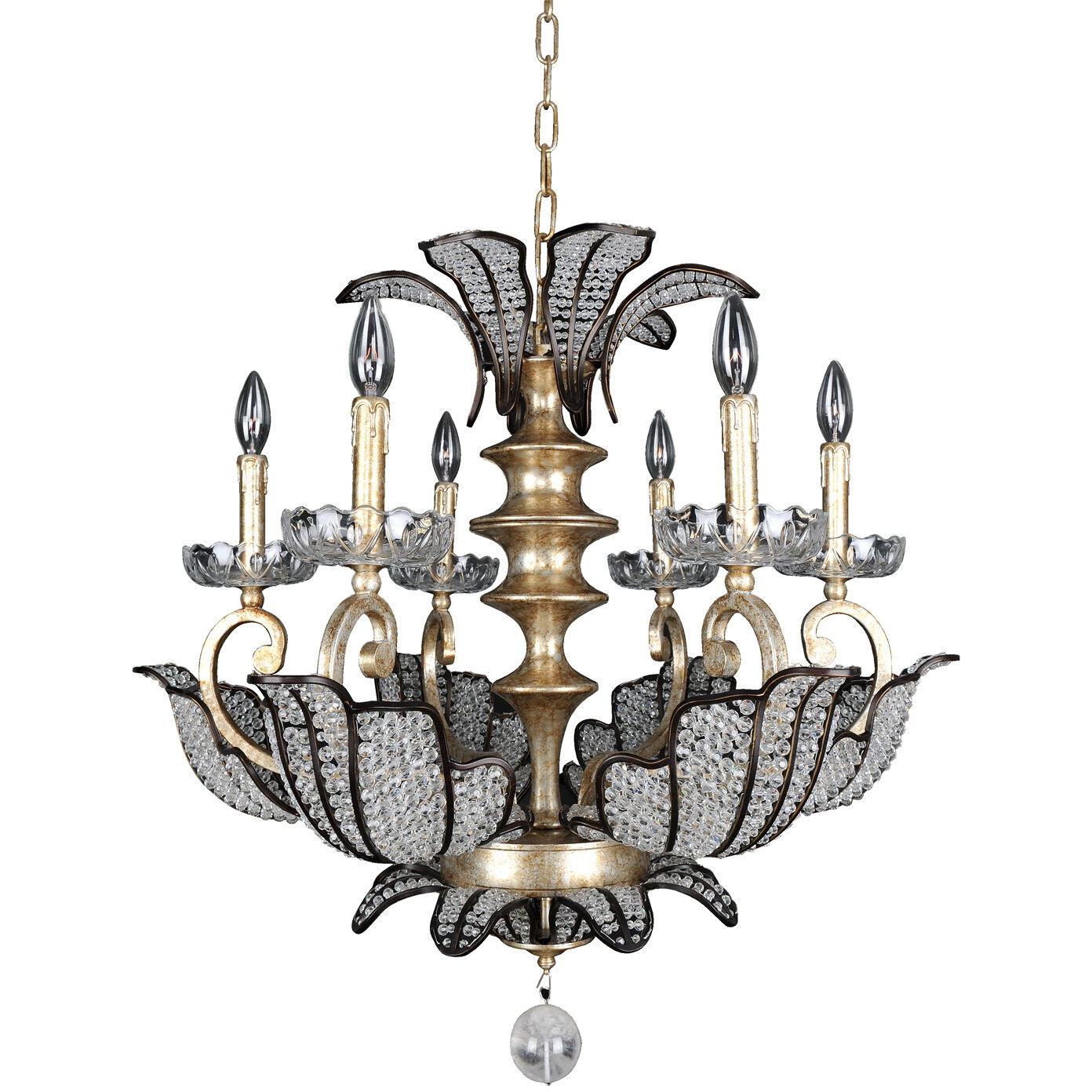 Tiepolo 6 Light 28 inch Silver Leaf Sienna Bronze Chandelier Ceiling Light